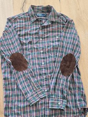 Polo by Ralph Lauren Green Plaid Button-Down Shirt with Brown Elbow Patches